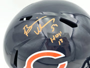 Brian Urlacher Autographed Chicago Bears Blue Full Size Speed Replica Helmet (In Orange) "HOF 18" Beckett BAS Witness Stock #261932