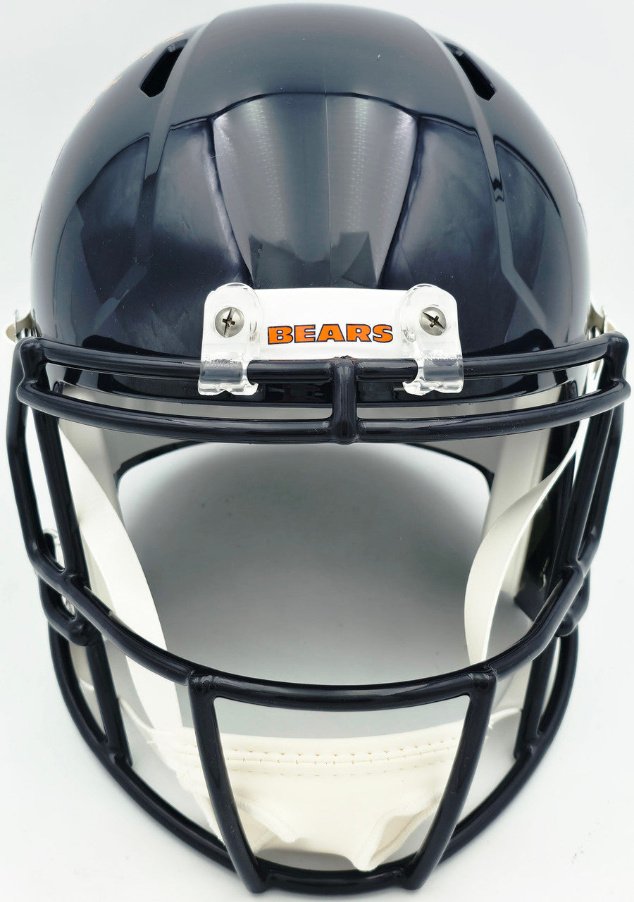 Brian Urlacher Autographed Chicago Bears Blue Full Size Speed Replica Helmet (In Orange) "HOF 18" Beckett BAS Witness Stock #261932