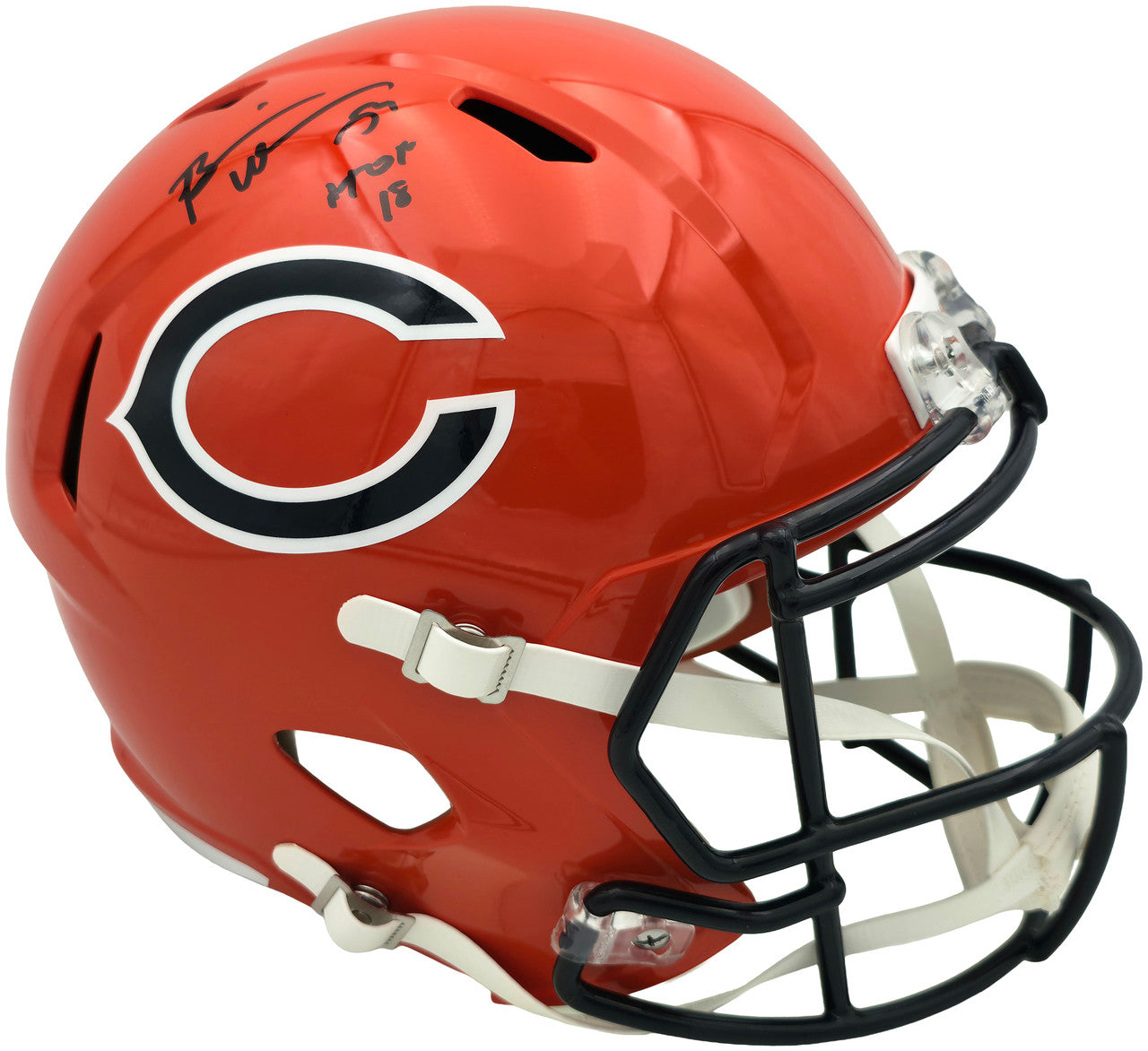 Brian Urlacher Autographed Chicago Bears Orange Full Size Speed Replica Helmet "HOF 18" Beckett BAS Witness Stock #261934