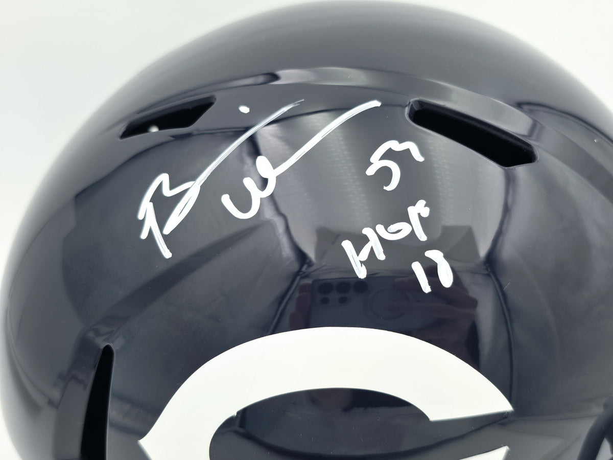 Brian Urlacher Autographed Chicago Bears Blue Full Size Throwback Speed Replica Helmet (In White) "HOF 18" Beckett BAS Witness Stock #261935