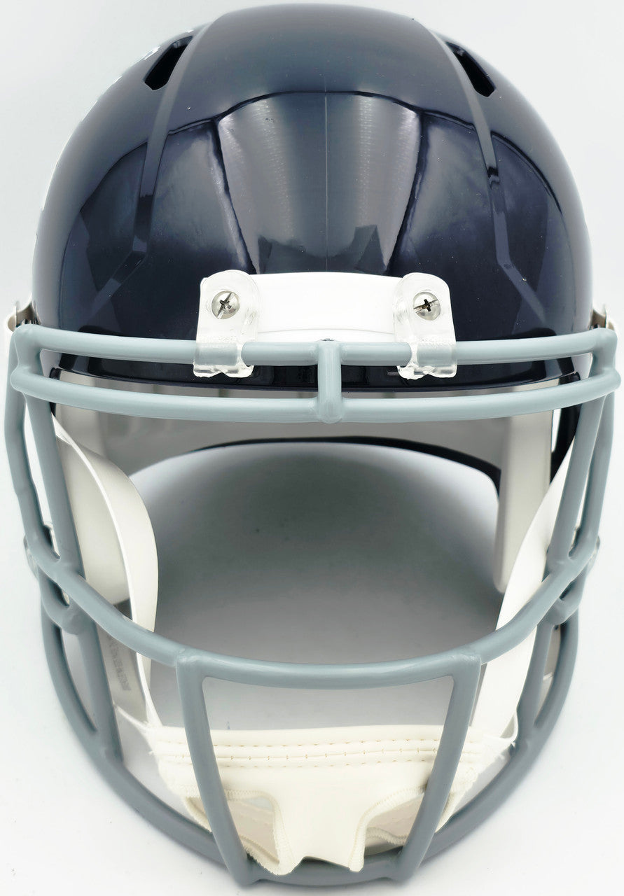 Brian Urlacher Autographed Chicago Bears Blue Full Size Throwback Speed Replica Helmet (In White) "HOF 18" Beckett BAS Witness Stock #261935