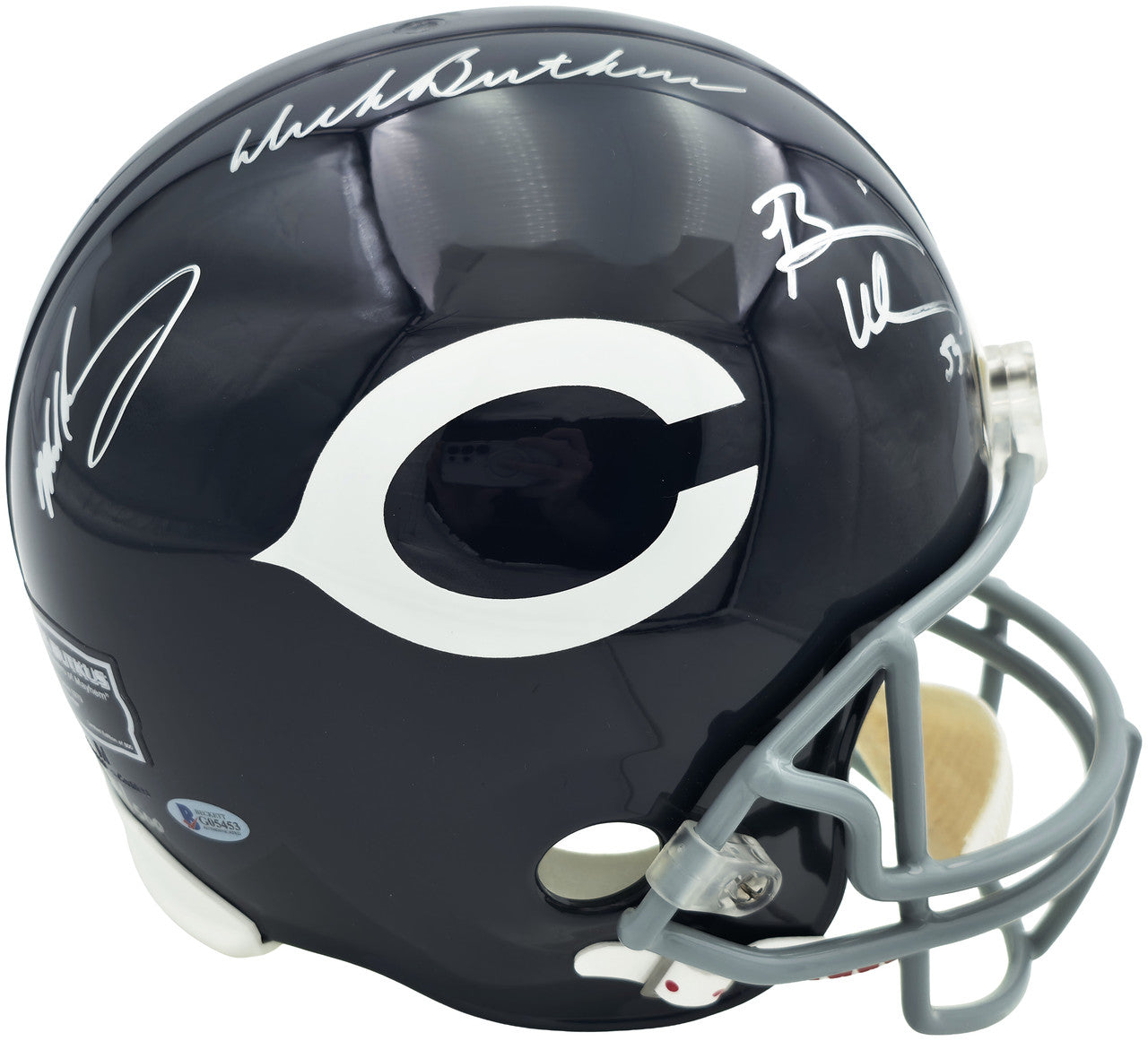 Dick Butkus, Mike Singletary and Brian Urlacher Autographed Chicago Bears Blue Full Size Speed Replica Helmet Beckett BAS Stock #261937
