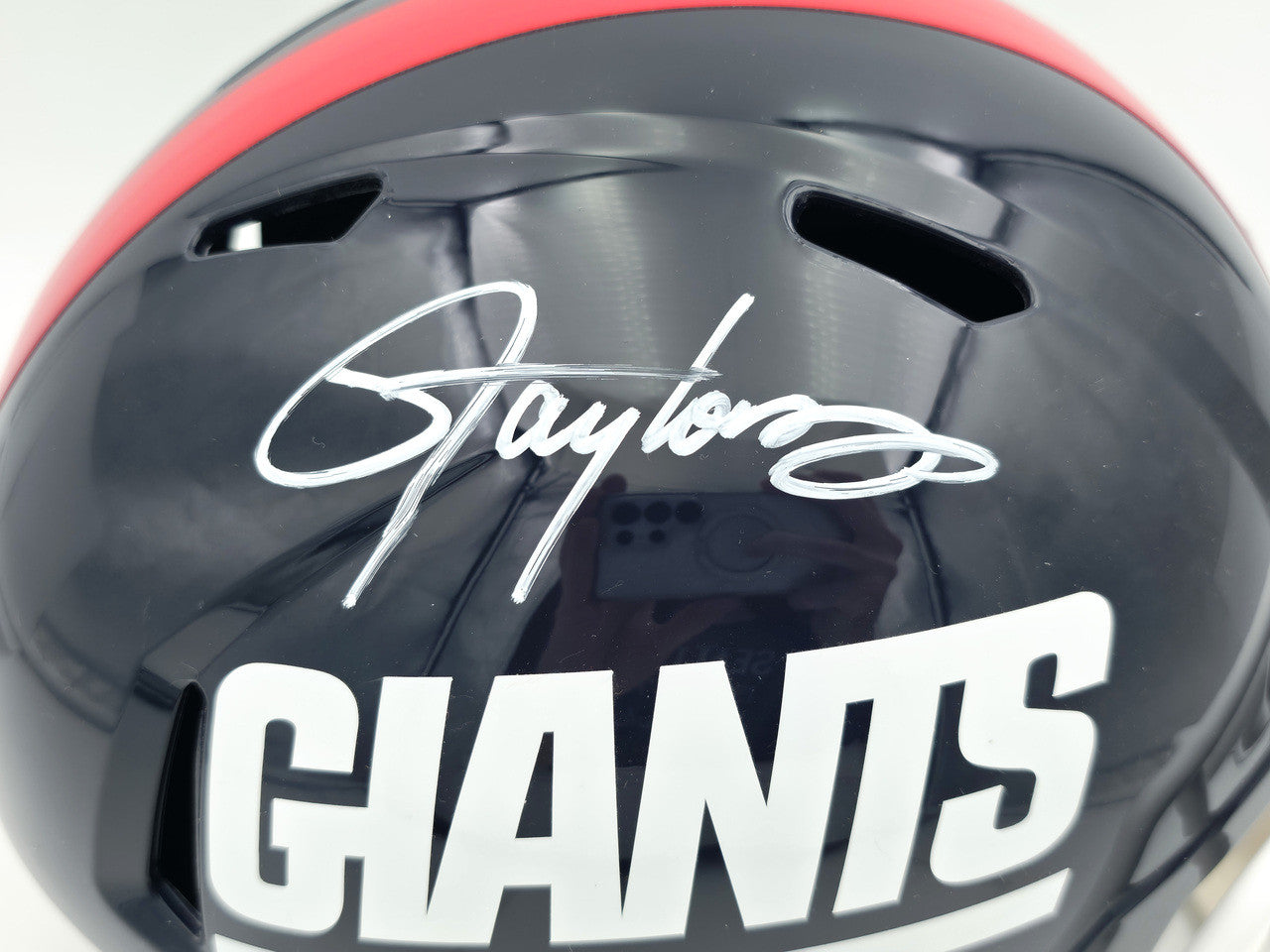 Lawrence Taylor Autographed New York Giants Blue 1980-99 Throwback Full Size Speed Replica Helmet Beckett BAS Witness Stock #261939