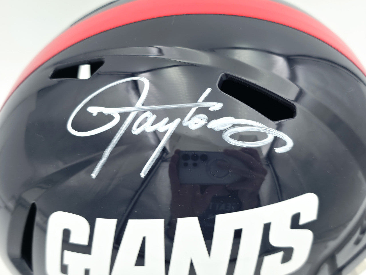 Lawrence Taylor Autographed New York Giants Blue 1981-99 Throwback Full Size Speed Replica Helmet Beckett BAS Witness Stock #261940