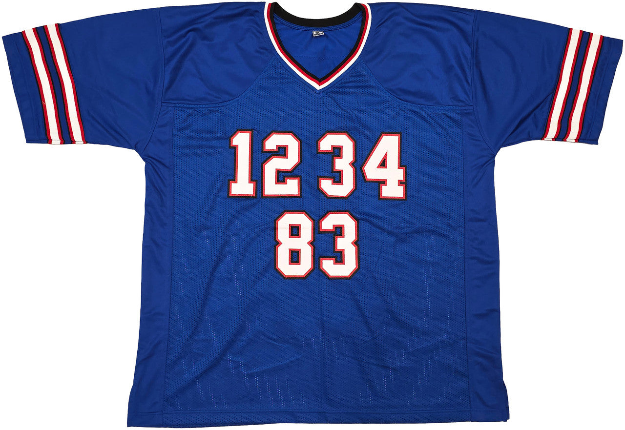 Buffalo Bills Jim Kelly, Thurman Thomas & Andre Reed Autographed Blue Jersey Beckett BAS Witness Stock #261518