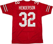 Ohio State Buckeyes TreVeyon Henderson Autographed Red Jersey Beckett BAS Witness Stock #261836
