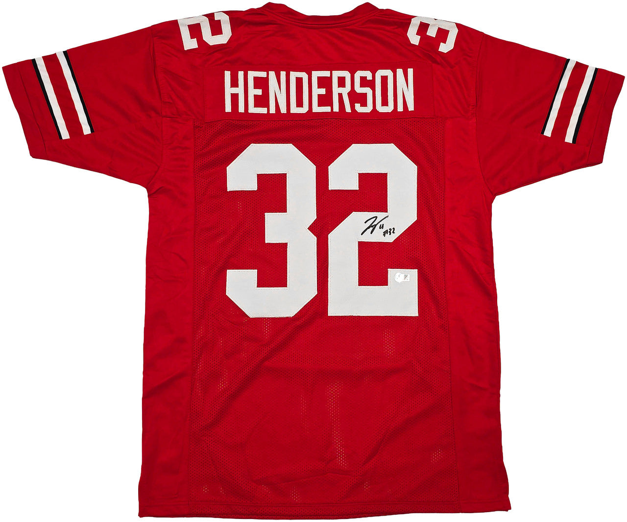Ohio State Buckeyes TreVeyon Henderson Autographed Red Jersey Beckett BAS Witness Stock #261836