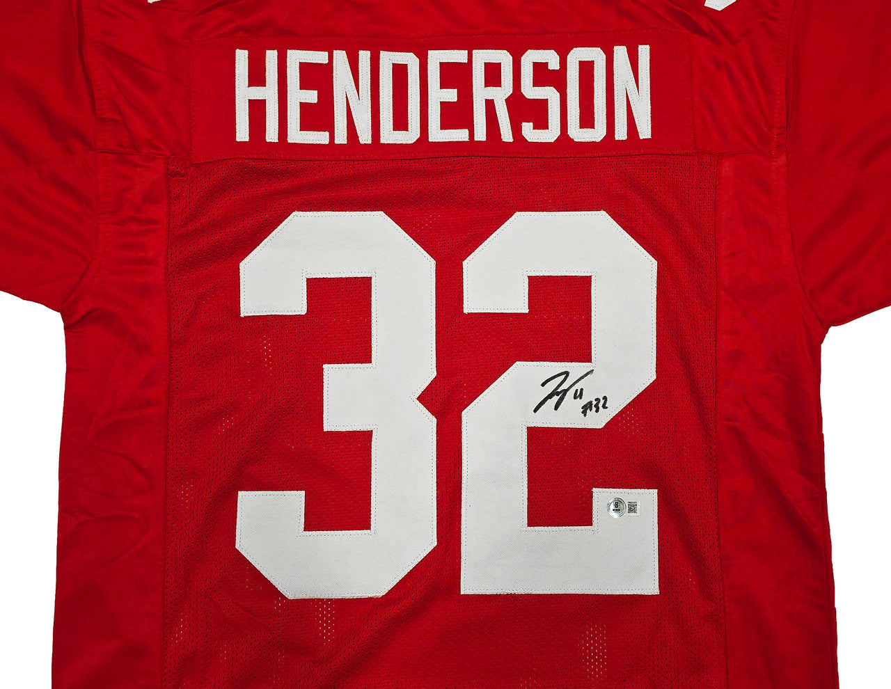 Ohio State Buckeyes TreVeyon Henderson Autographed Red Jersey Beckett BAS Witness Stock #261836