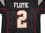 New England Patriots Doug Flutie Autographed Blue Jersey Beckett BAS Witness Stock #260076