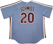 Philadelphia Phillies Mike Schmidt Autographed Light Blue Throwback Nike Jersey Size XL Beckett BAS QR Stock #261404