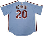 Philadelphia Phillies Mike Schmidt Autographed Light Blue Throwback Nike Jersey Size XL Beckett BAS QR Stock #261405