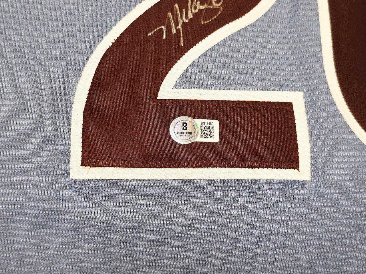 Philadelphia Phillies Mike Schmidt Autographed Light Blue Throwback Nike Jersey Size XL Beckett BAS QR Stock #261405