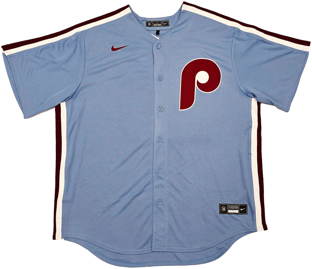 Philadelphia Phillies Mike Schmidt Autographed Light Blue Throwback Nike Jersey Size XL Beckett BAS QR Stock #261405