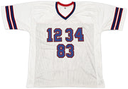 Buffalo Bills Jim Kelly, Thurman Thomas & Andre Reed Autographed White Jersey Beckett BAS Witness Stock #261517
