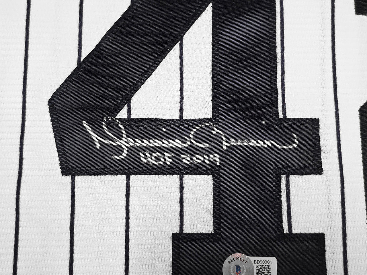 New York Yankees Mariano Rivera Autographed White Pinstripe Nike Jersey Size XL "HOF 2019" Beckett BAS QR Stock #261403