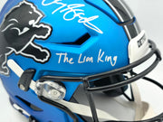 Barry Sanders Autographed Detroit Lions Blue Full Size SpeedFlex Authentic Helmet "Lion King" Beckett BAS QR Stock #260175