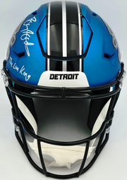 Barry Sanders Autographed Detroit Lions Blue Full Size SpeedFlex Authentic Helmet "Lion King" Beckett BAS QR Stock #260175