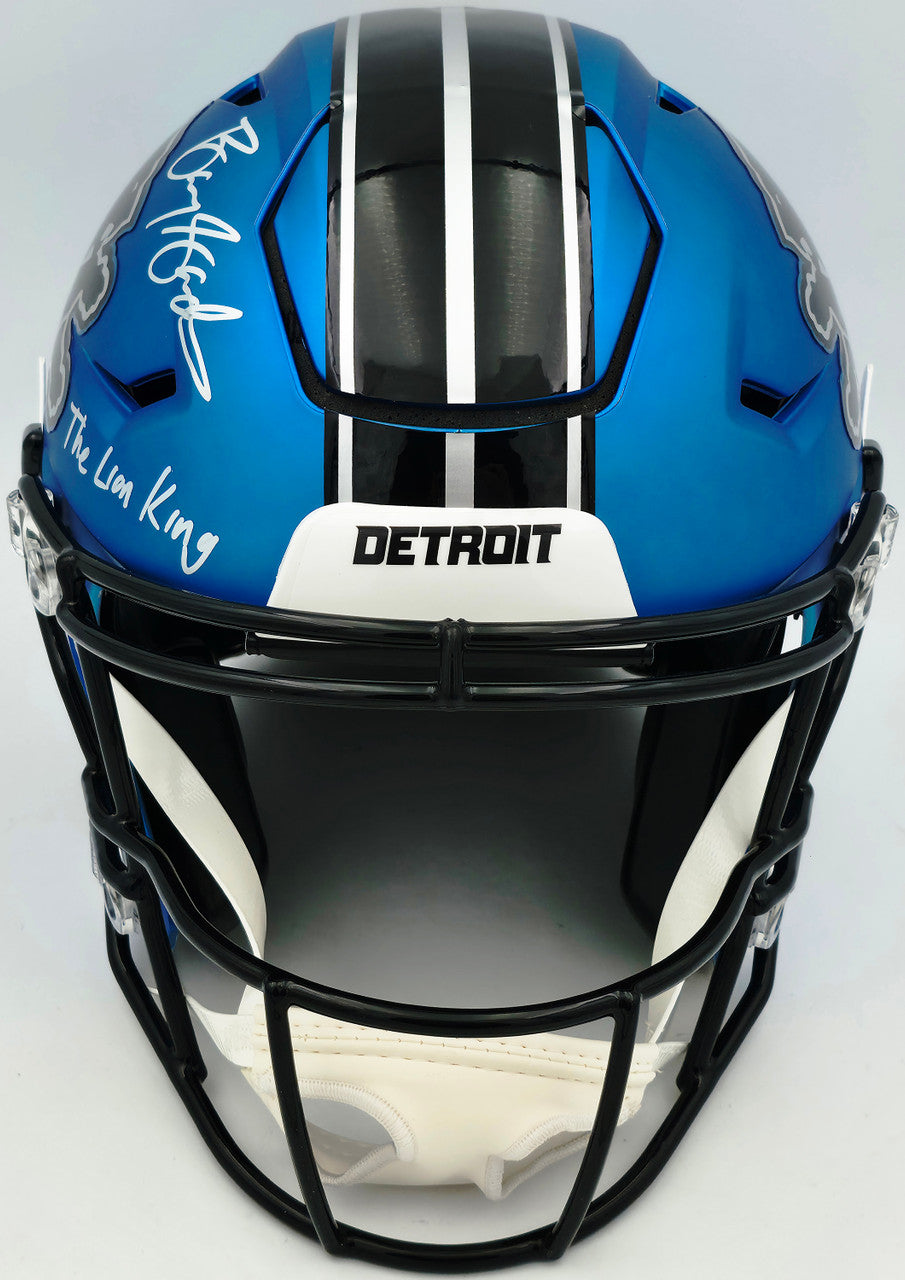 Barry Sanders Autographed Detroit Lions Blue Full Size SpeedFlex Authentic Helmet "Lion King" Beckett BAS QR Stock #260175
