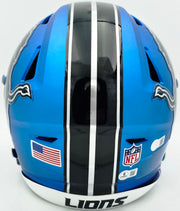 Barry Sanders Autographed Detroit Lions Blue Full Size SpeedFlex Authentic Helmet "Lion King" Beckett BAS QR Stock #260175