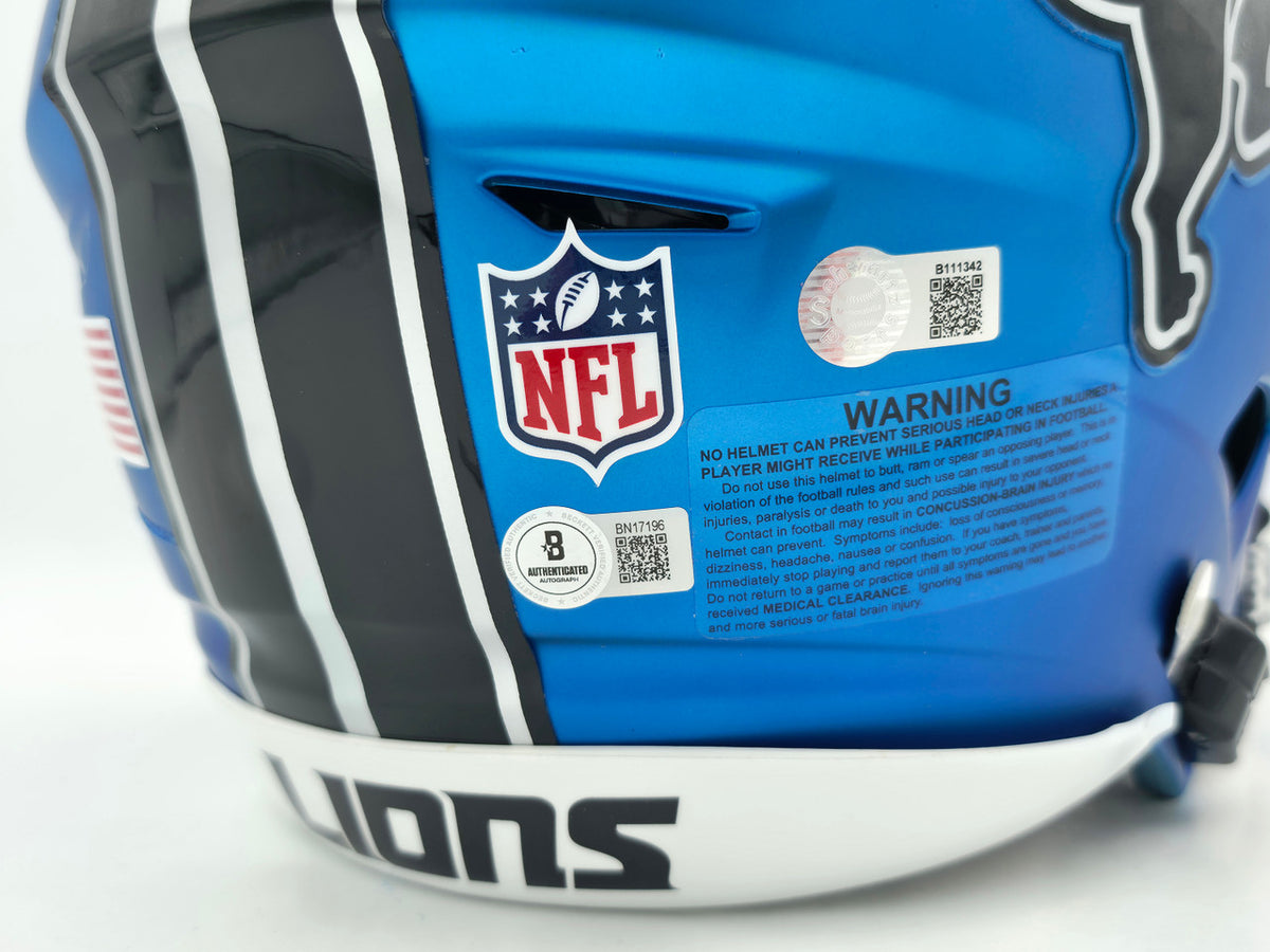 Barry Sanders Autographed Detroit Lions Blue Full Size SpeedFlex Authentic Helmet "Lion King" Beckett BAS QR Stock #260175