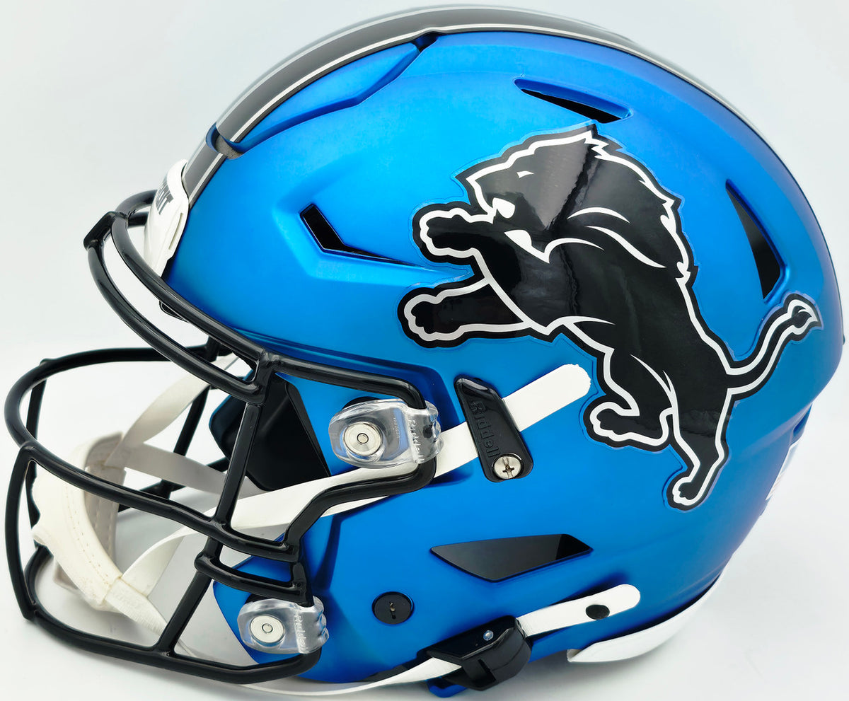 Barry Sanders Autographed Detroit Lions Blue Full Size SpeedFlex Authentic Helmet "Lion King" Beckett BAS QR Stock #260175
