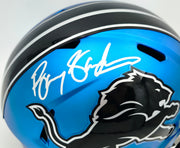 Barry Sanders Autographed Detroit Lions 2024 Alternate Blue Full Size Speed Replica Helmet Beckett BAS QR Stock #260177