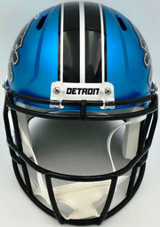 Barry Sanders Autographed Detroit Lions 2024 Alternate Blue Full Size Speed Replica Helmet Beckett BAS QR Stock #260177