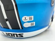 Barry Sanders Autographed Detroit Lions 2024 Alternate Blue Full Size Speed Replica Helmet Beckett BAS QR Stock #260177