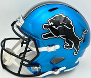 Barry Sanders Autographed Detroit Lions 2024 Alternate Blue Full Size Speed Replica Helmet Beckett BAS QR Stock #260177