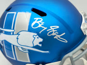 Barry Sanders Autographed Detroit Lions 2023 Alternate Blue Full Size Speed Replica Helmet Beckett BAS QR Stock #260178