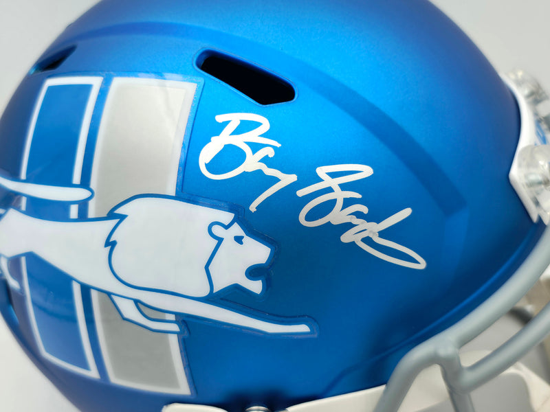 Barry Sanders Autographed Detroit Lions 2023 Alternate Blue Full Size Speed Replica Helmet Beckett BAS QR Stock #260178
