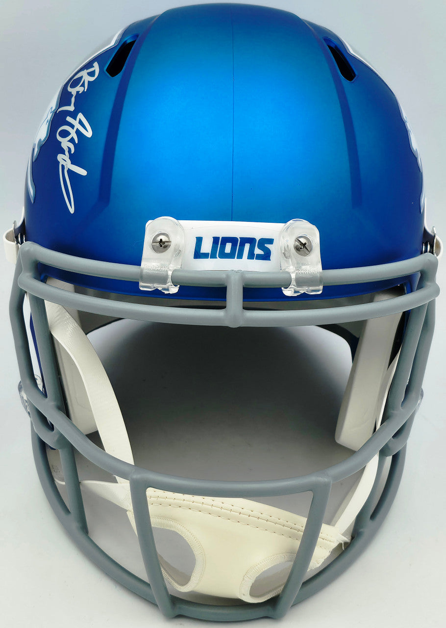 Barry Sanders Autographed Detroit Lions 2023 Alternate Blue Full Size Speed Replica Helmet Beckett BAS QR Stock #260178