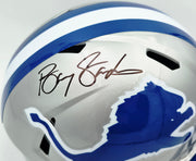 Barry Sanders Autographed Detroit Lions 1983-02 Silver Throwback Full Size Speed Replica Helmet Beckett BAS QR Stock #260180