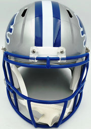 Barry Sanders Autographed Detroit Lions 1983-02 Silver Throwback Full Size Speed Replica Helmet Beckett BAS QR Stock #260180