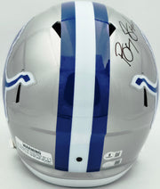 Barry Sanders Autographed Detroit Lions 1983-02 Silver Throwback Full Size Speed Replica Helmet Beckett BAS QR Stock #260180