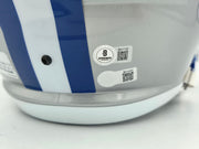 Barry Sanders Autographed Detroit Lions 1983-02 Silver Throwback Full Size Speed Replica Helmet Beckett BAS QR Stock #260180