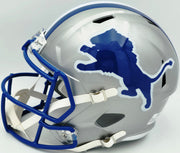 Barry Sanders Autographed Detroit Lions 1983-02 Silver Throwback Full Size Speed Replica Helmet Beckett BAS QR Stock #260180