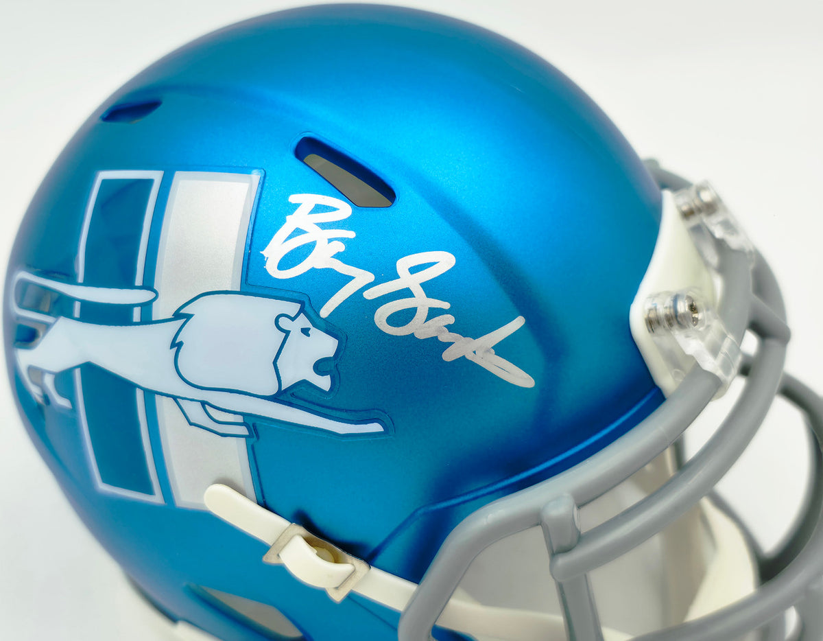 Barry Sanders Autographed Detroit Lions 2023 Alternate Blue Speed Mini Helmet Beckett BAS QR Stock #260181