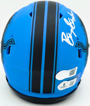 Barry Sanders Autographed Detroit Lions Rave Blue Speed Mini Helmet Beckett BAS QR Stock #260183