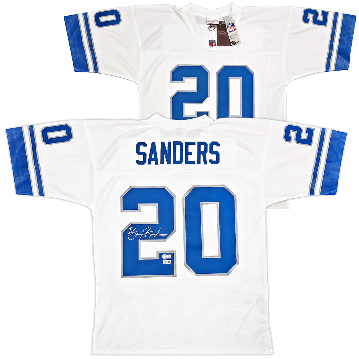 Detroit Lions Barry Sanders Autographed White Authentic Mitchell & Ness 1996 NFL Legacy Throwback Jersey Size 48 Beckett BAS QR Stock #260154