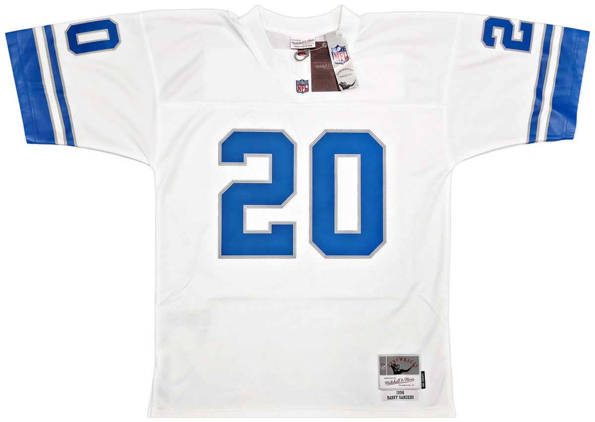 Detroit Lions Barry Sanders Autographed White Authentic Mitchell & Ness 1996 NFL Legacy Throwback Jersey Size 48 Beckett BAS QR Stock #260154