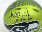 Malcolm Smith Autographed Seattle Seahawks Flash Green Speed Mini Helmet "SB LXVIII MVP" Beckett BAS Witness Stock #262122