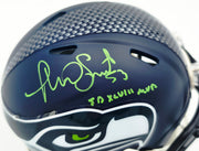 Malcolm Smith Autographed Seattle Seahawks Blue Speed Mini Helmet "SB LXVIII MVP" Beckett BAS Witness Stock #262123