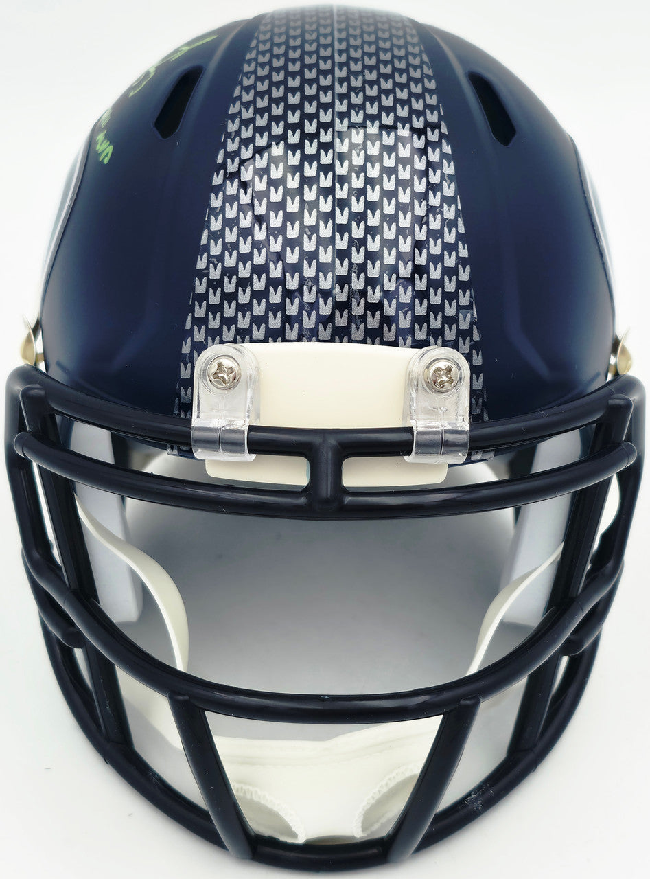 Malcolm Smith Autographed Seattle Seahawks Blue Speed Mini Helmet "SB LXVIII MVP" Beckett BAS Witness Stock #262123