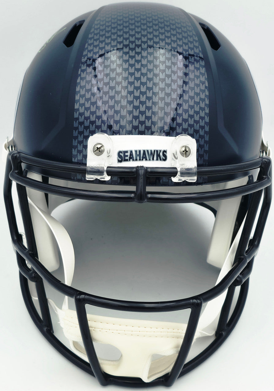 Malcolm Smith Autographed Seattle Seahawks Blue Full Size Speed Replica Helmet "SB LXVIII MVP" Beckett BAS Witness Stock #262124