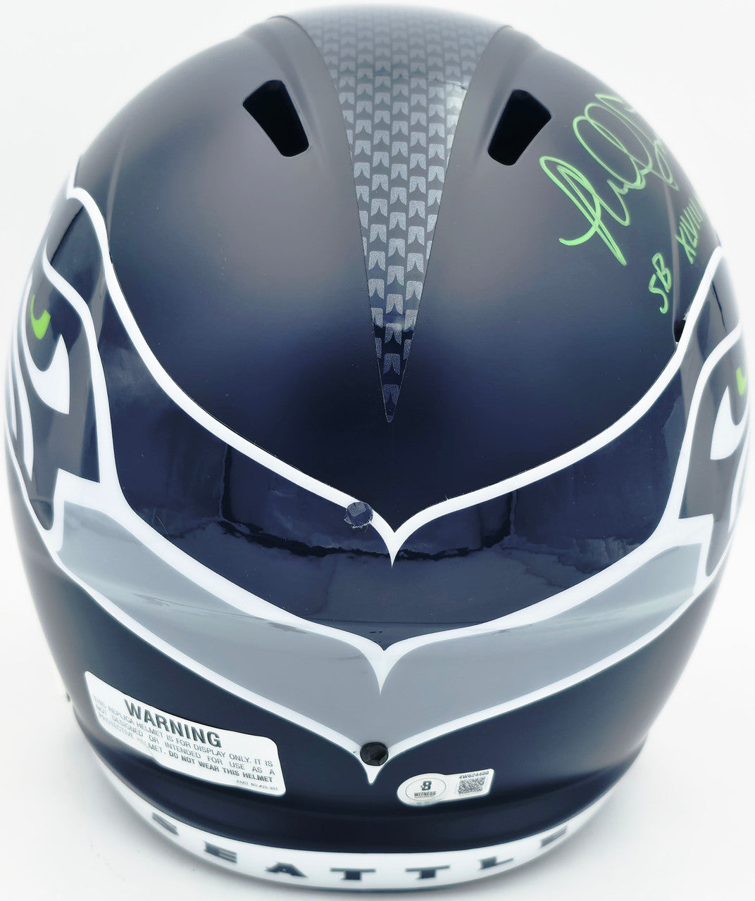 Malcolm Smith Autographed Seattle Seahawks Blue Full Size Speed Replica Helmet "SB LXVIII MVP" Beckett BAS Witness Stock #262124