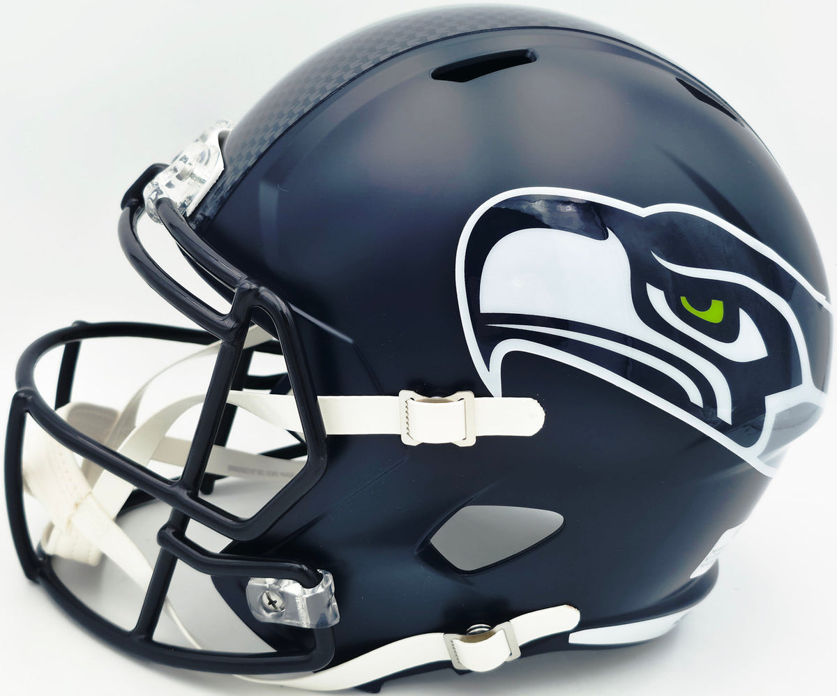 Kenneth Walker III & Malcolm Smith Autographed Seattle Seahawks Blue Full Size Speed Replica Helmet "SB LX MVP, SB LXVIII MVP" Beckett BAS Witness Stock #262125