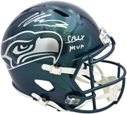 Kenneth Walker III Autographed Seattle Seahawks Metallic Green Full Size Rivalry Speed Replica Helmet "SB LX MVP" Beckett BAS Witness Stock #262128