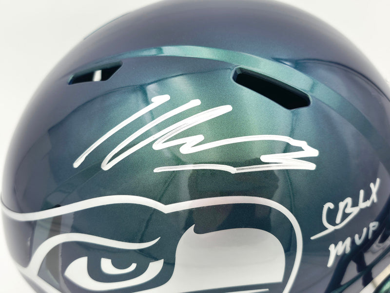 Kenneth Walker III Autographed Seattle Seahawks Metallic Green Full Size Rivalry Speed Replica Helmet "SB LX MVP" Beckett BAS Witness Stock #262128
