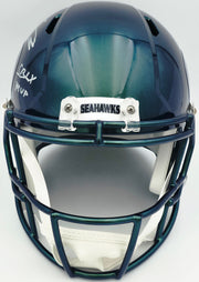 Kenneth Walker III Autographed Seattle Seahawks Metallic Green Full Size Rivalry Speed Replica Helmet "SB LX MVP" Beckett BAS Witness Stock #262128